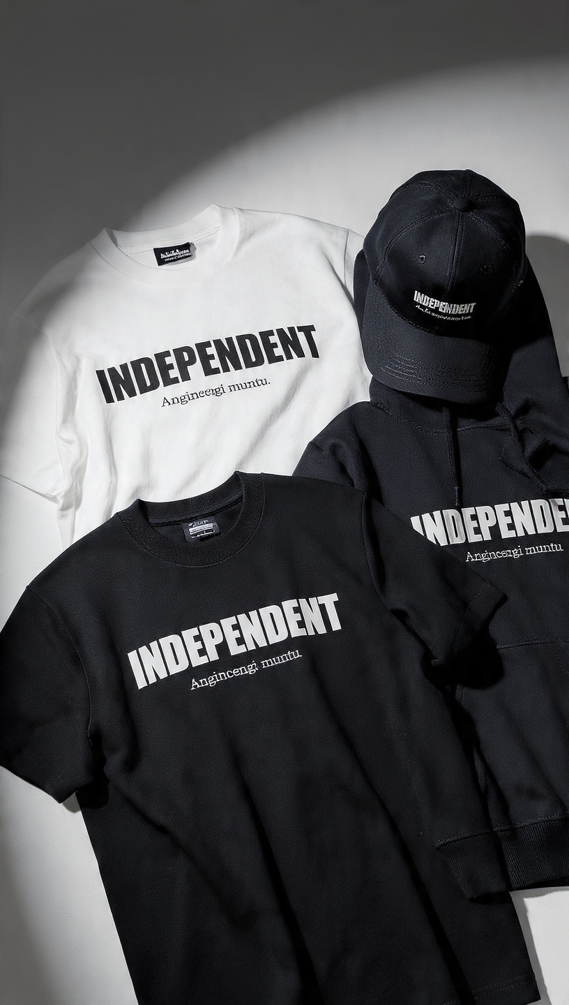 INDEPENDENT monochrome tee, sweater, hoodie and cap collection