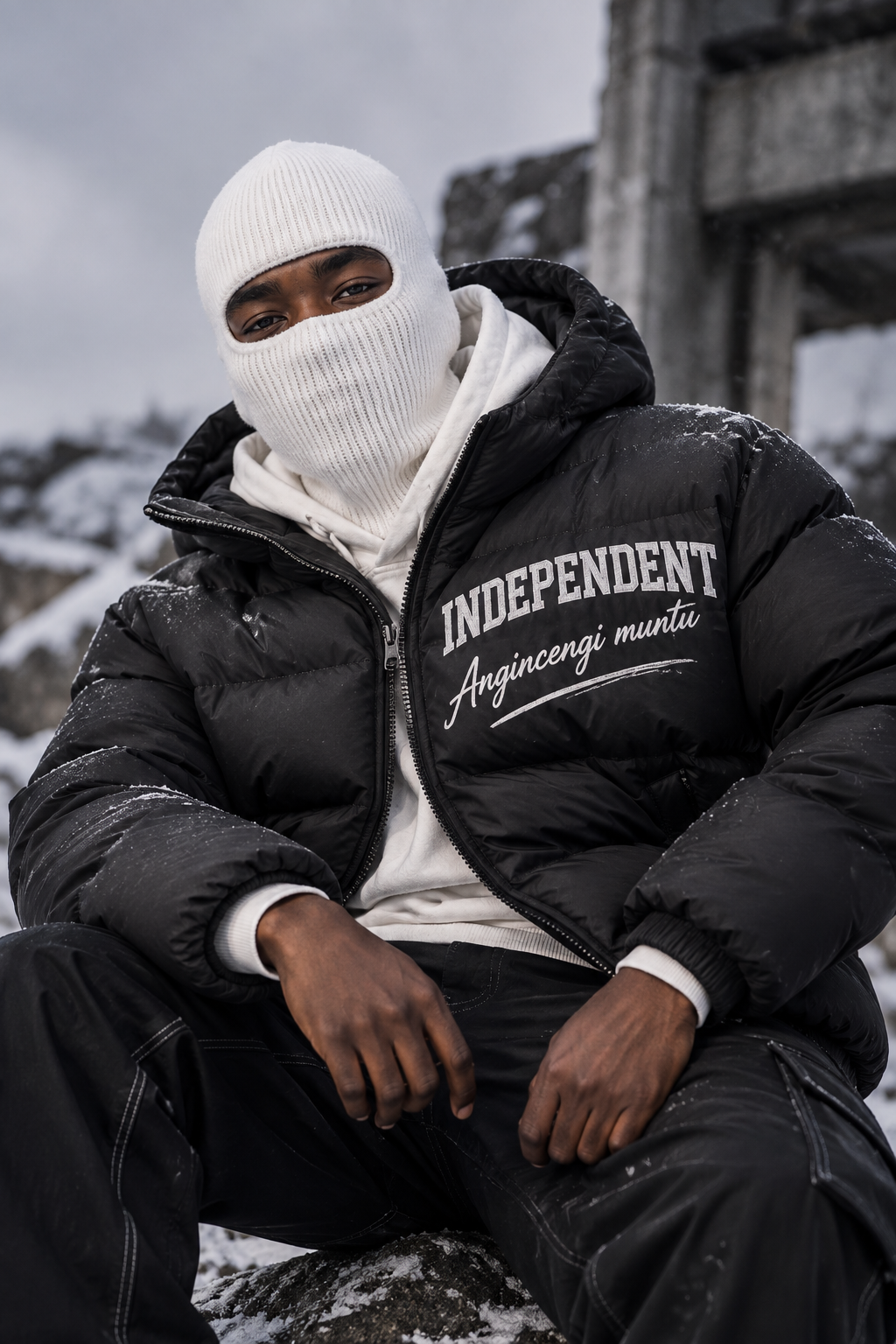 Group of models wearing INDEPENDENT streetwear in a township setting